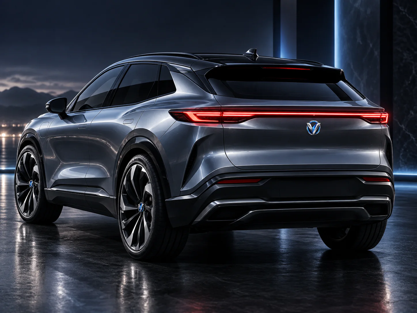 VoltDrive Aurora rear three-quarter exterior view