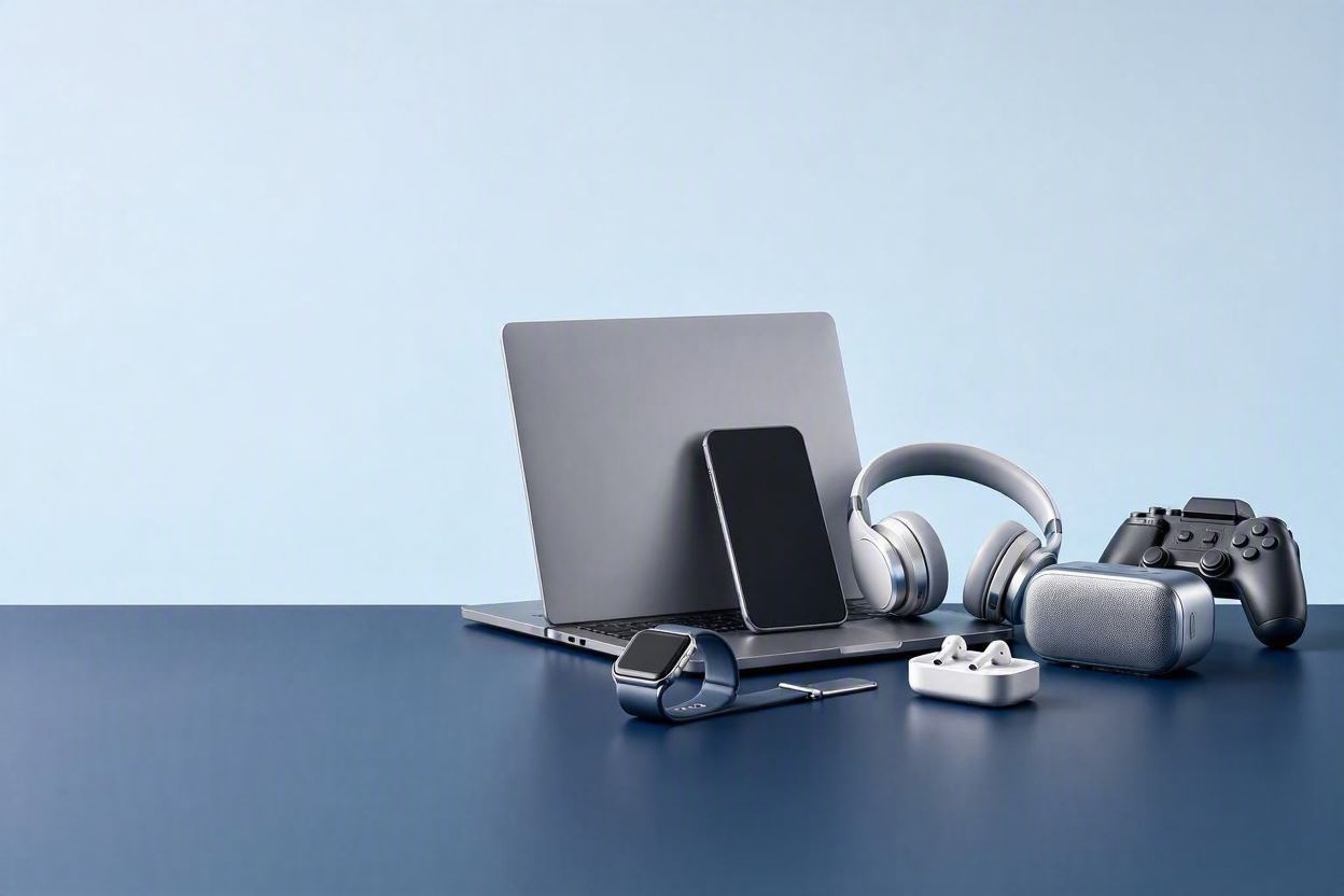 ShopEase Electronics campaign — everyday tech in a calm, premium setting
